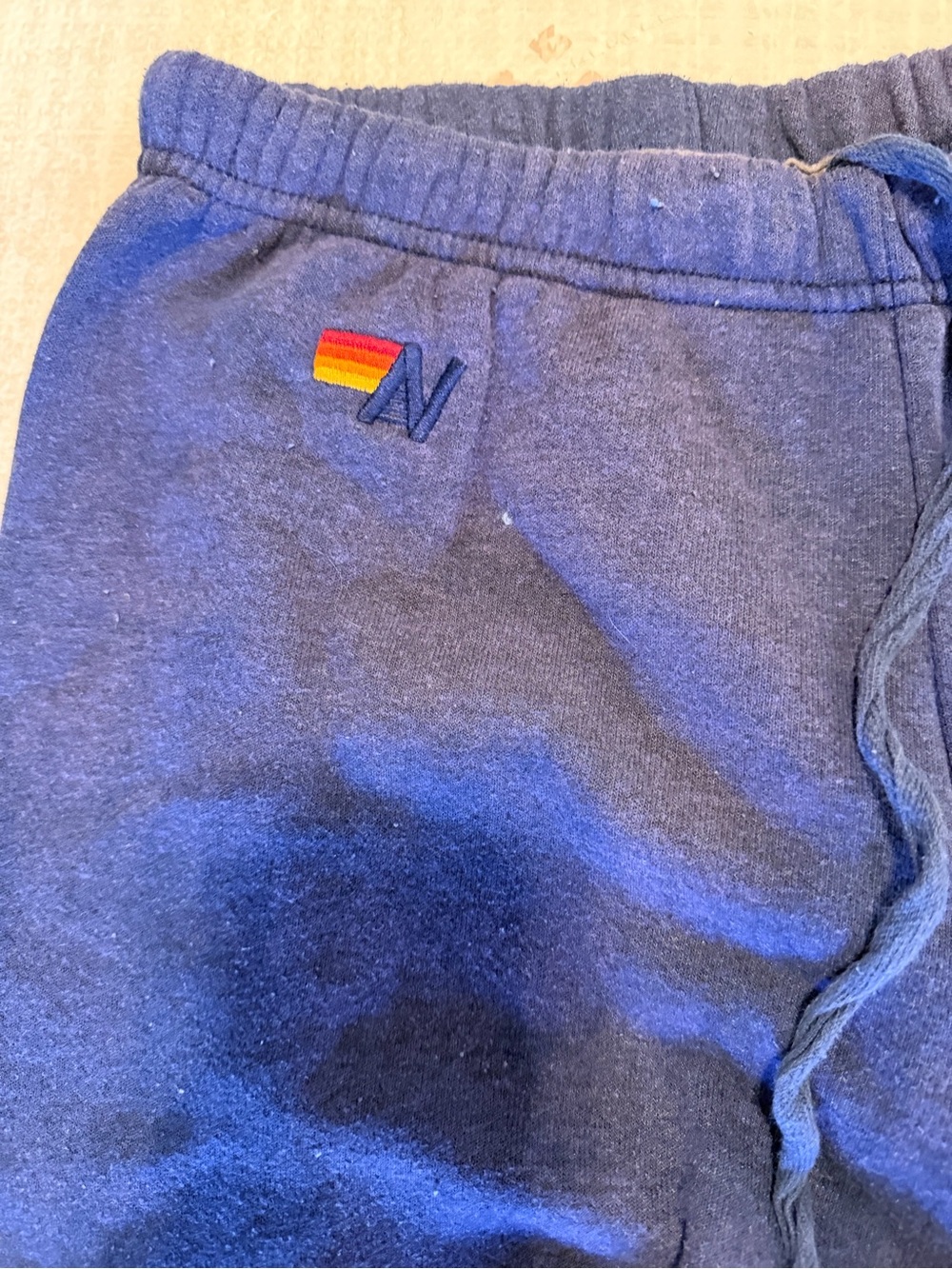 Aviator Nation Navy Track Pants with Rainbow Side Stripes some discoloration - Picture 3 of 5